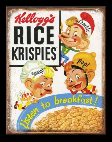 Kelloggs Rice Krispies Breakfast Cereal Retro Kitchen Wall Decor Metal Sign USA