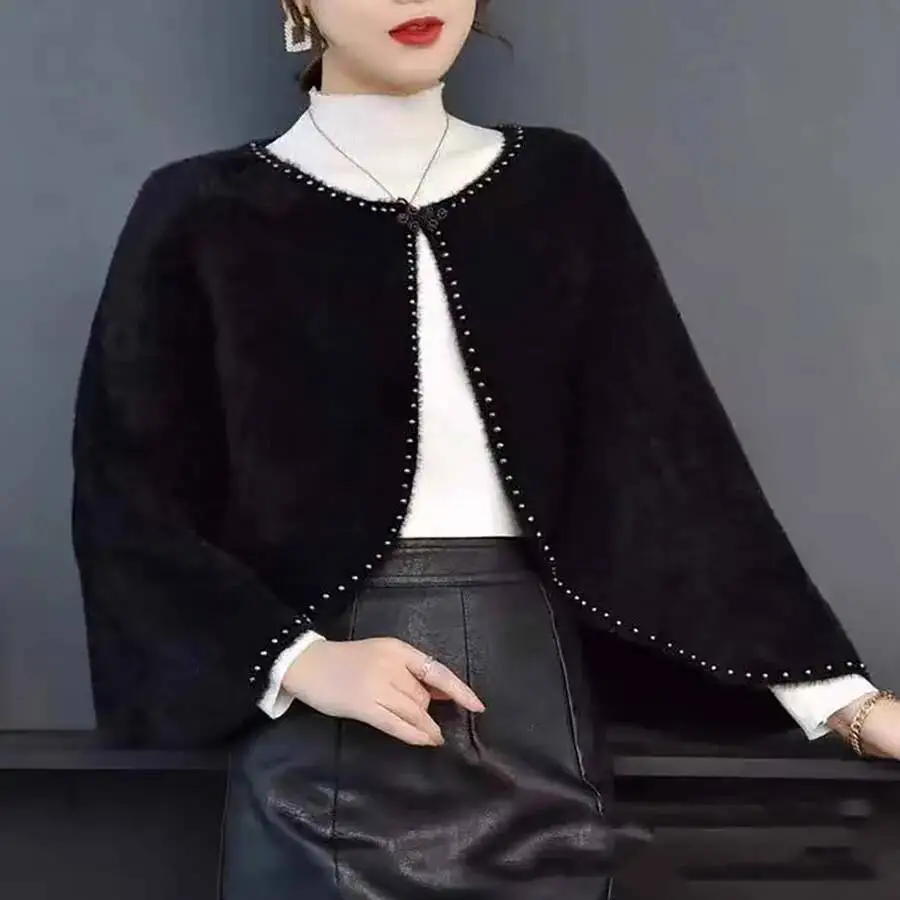 ผ้าคลุมไหล่แฟชั่นประดับลูกปัดขนมิงค์สั้น สไตล์ชุดกี่เพ้า สำหรับงานปาร์ตี้ งานแต่งงาน ผ้าคลุมไหล่ผู้หญิง สำหรับฤดูใบไม้ผลิและฤดูใบไม้ร่วง