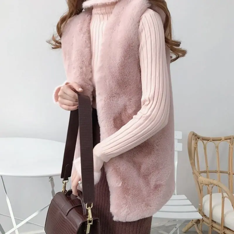 Mink Plush Fur Vest Women\'s Mid Length 2024 New Winter Thick Fox Fur Coat Otter Rabbit Fur Camisole