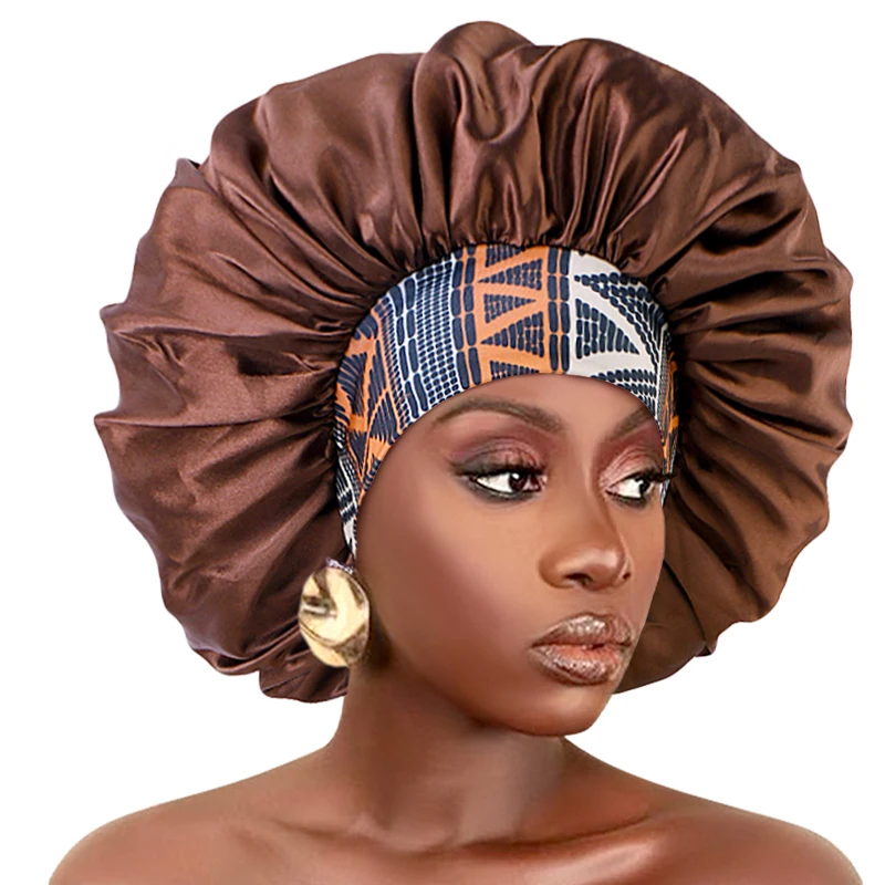 Vrouwen Extra Grote Zijdeachtige Satijnen Haarmuts Dik Haar Slaapmuts Elastische Band Beanie Afrikaanse Headwrap Bloem Tulband Chemo Caps