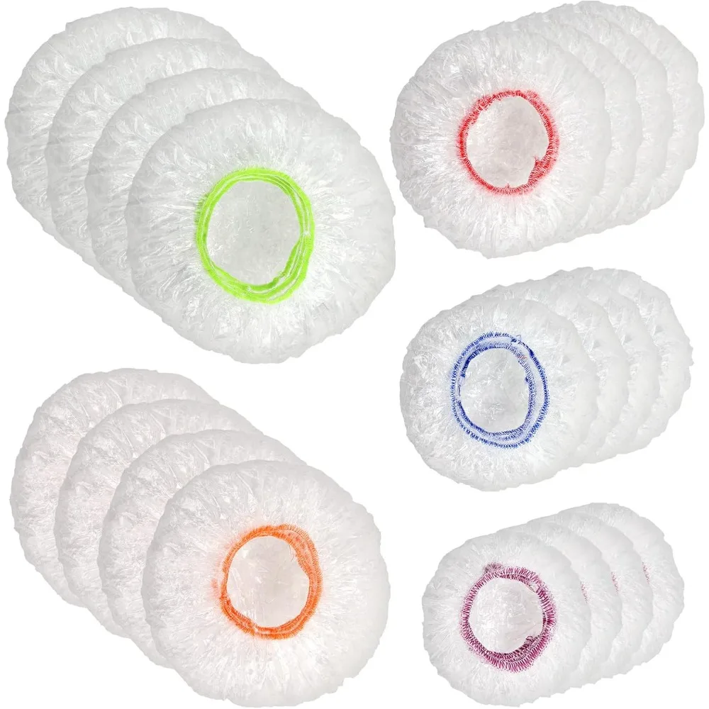 

200Pcs Reusable Plastic Bowl Covers - 5 Sizes With Elastic, Food Grade Safe Material