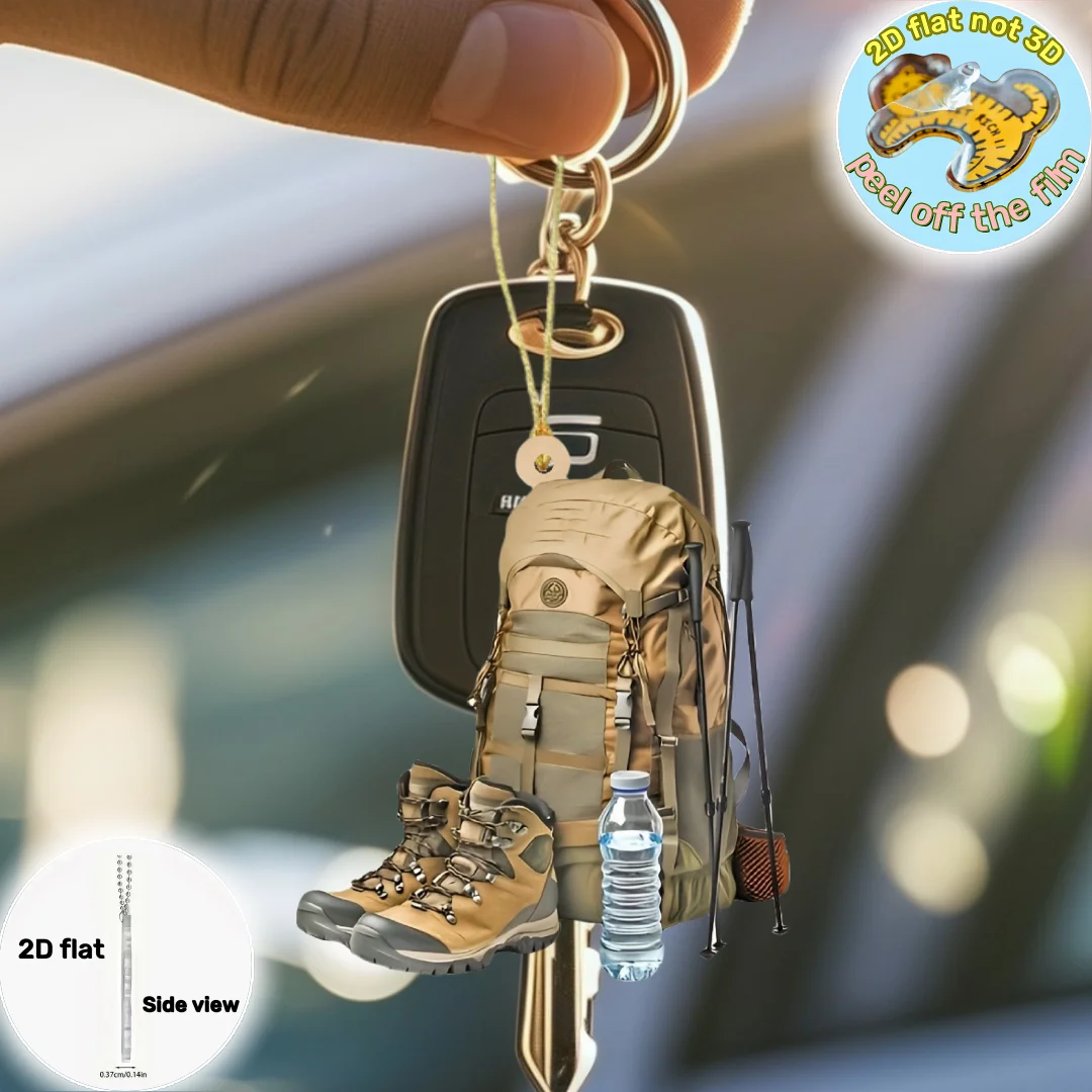 Hiking Gear Pendant Keychain,Adventure Enthusiast 2D Flat Acrylic Ornament,Hanging Decoration for Car,Bag,Festive,Party,Gift,DIY