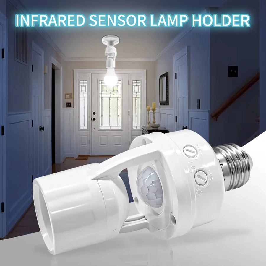 

E27 PIR Smart Motion Sensor Light Bulb Holder Switch Bulb Holder Socket Adapter Converter 100~240V Auto ON/OFF Adjustable Delay