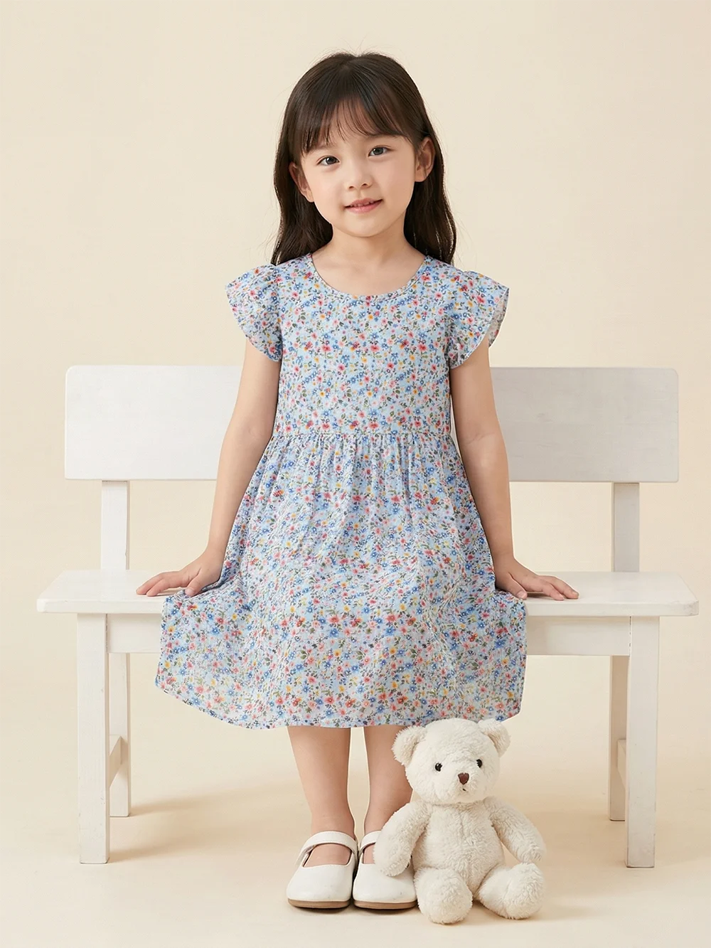 Girls Colorful Floral Dress Summer Flutter Sleeve A-Line Sundress Kids Casual Beach Dress 2-12 Years