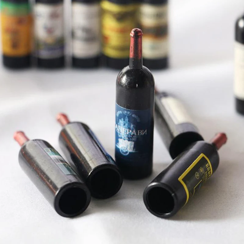 5Pcs 1:12 Dollhouse Miniature Red Wine Bottle Simulation Accessories For Food Play Toy Decoration