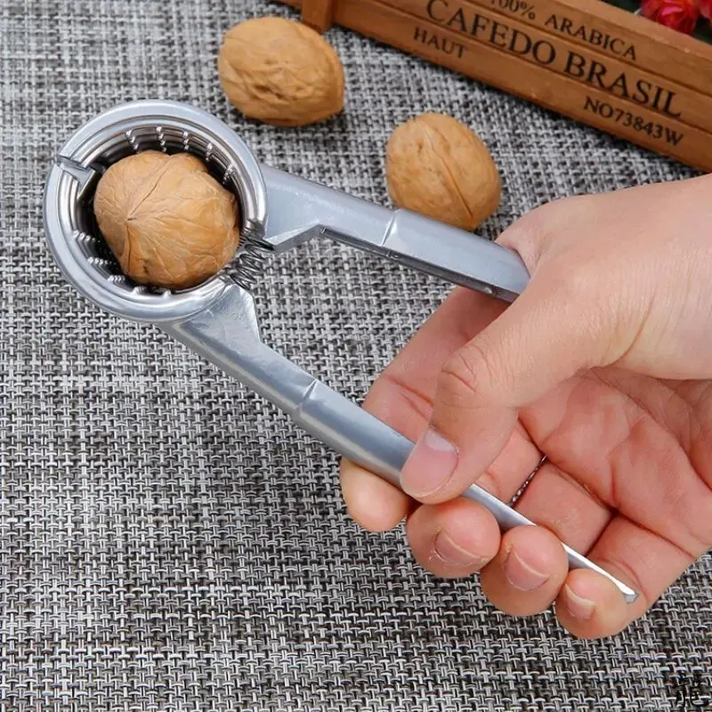 1pc Professional Nut Cracker - Ergonomic Silvery Metal Sheller for Walnuts, Chestnuts & Hazelnuts, Universal Kitchen Tool