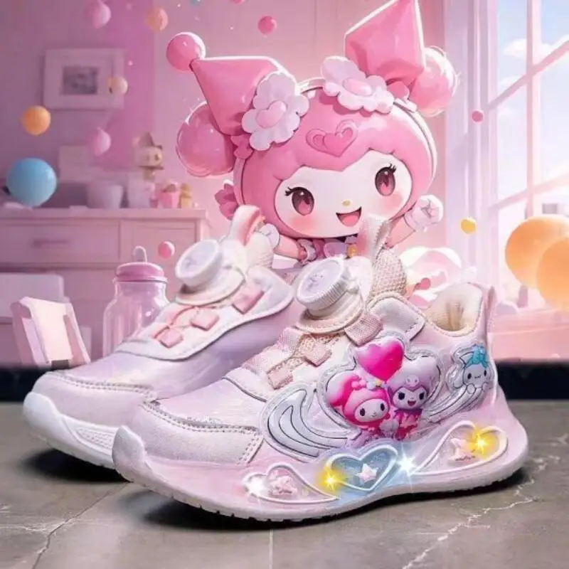 

Sanrio Kuromi Girls Sports Shoes Spring Autumn My Melody Cartoon Led Princess Shoes Anti-Slip Casual Shoes Cute Outdoor Sneakers