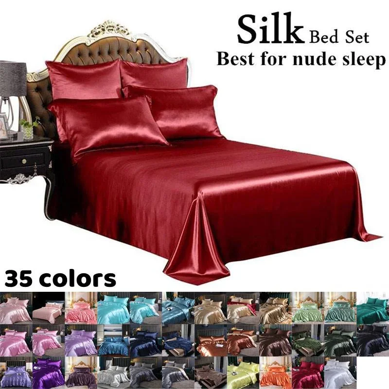 

4PCS/set Summer Damask Bed Sheet Set King Queen Twin Full Size Luxurious Smooth Silky Satin Bedding Sets