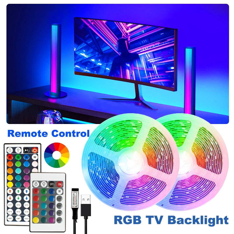 Bande lumineuse LED RVB avec télécommande, rétroéclairage TV, éclairage de pièce, néon, décoration de Noël, 5050 documents, 5m, 10m