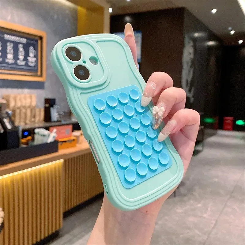 Fixing Suction Cup holder Curly Wave Case for iPhone 16 15 11 12 14 13 Pro 7 8 Plus 16e X Xs Max Xr Soft Silicon Fixed Pad Cover - náhled 6