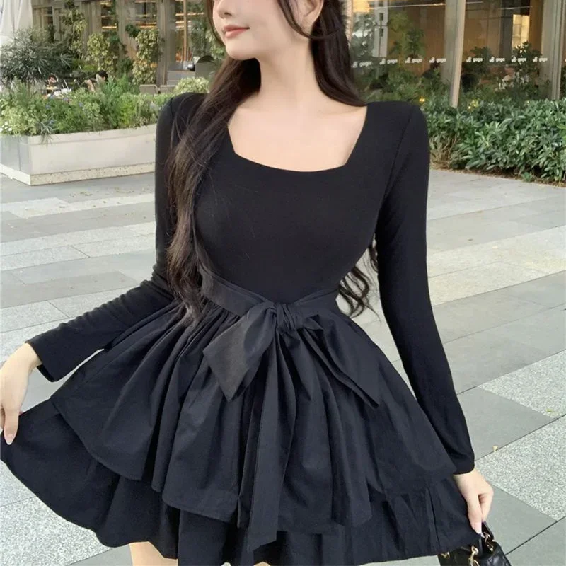 Bandage Spring Autumn Dresses for Women Bow Outfits Clothes High Quality Woman Long Sleeve Dress Luxury Aesthetic Sensual Sexy G