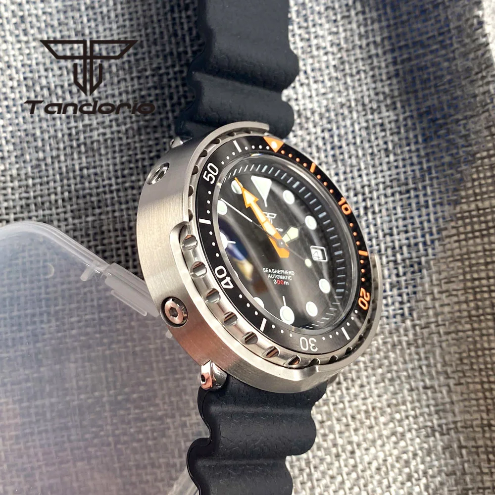 Tandorio 46.5mm Tuna Automatic Dive Men\'s Wristwatch NH35A Movement Sapphire Glass 20Bar Waterproof Ceramic Bezel Rubber Strap