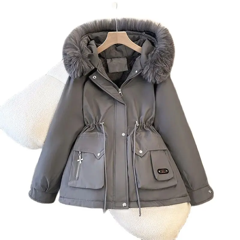 Women\'s Winter New Detachable Fur Hooded Snow Parka Large Fur Collar Cotton Padded Jacket Fluff Fur Hooded Outerwear Female