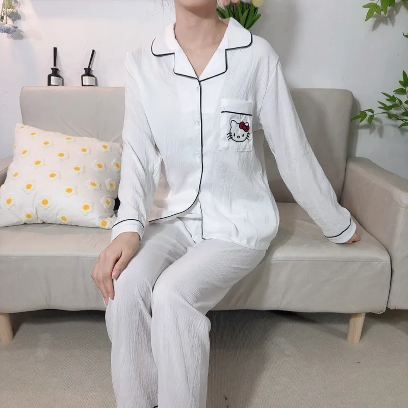 بيجامة هالو كيتي بيجامة سانريو للربيع والخريف بدلة بأكمام طويلة ملابس مريحة ملابس تنحيف هالو كيتي