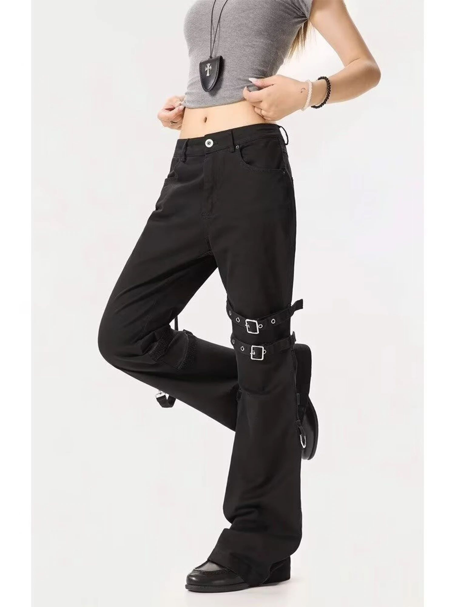 Women Black Gothic Emo Baggy Y2k Flare Jeans Vintage Grunge Oversize Jean Pants Harajuku Denim Trousers Alternative Clothes 2026