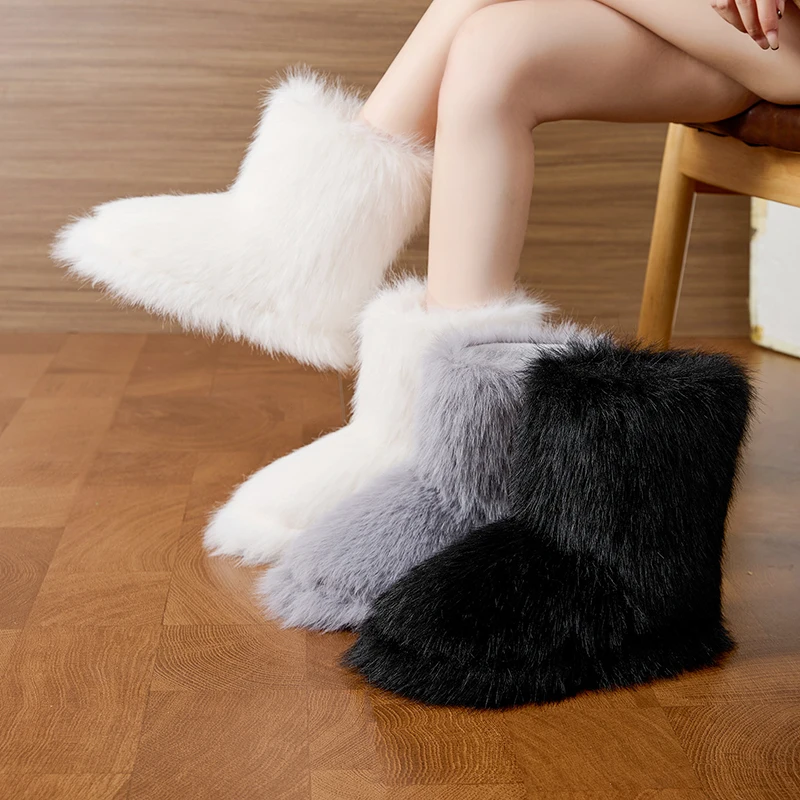 Winter Flauschige Stiefeletten Weibliche Casual Plattform frauen Schuhe Plüsch Luxus Designer Indoor Outdoor Fuzzy Pelz Schnee Booties Trend – Detail 2
