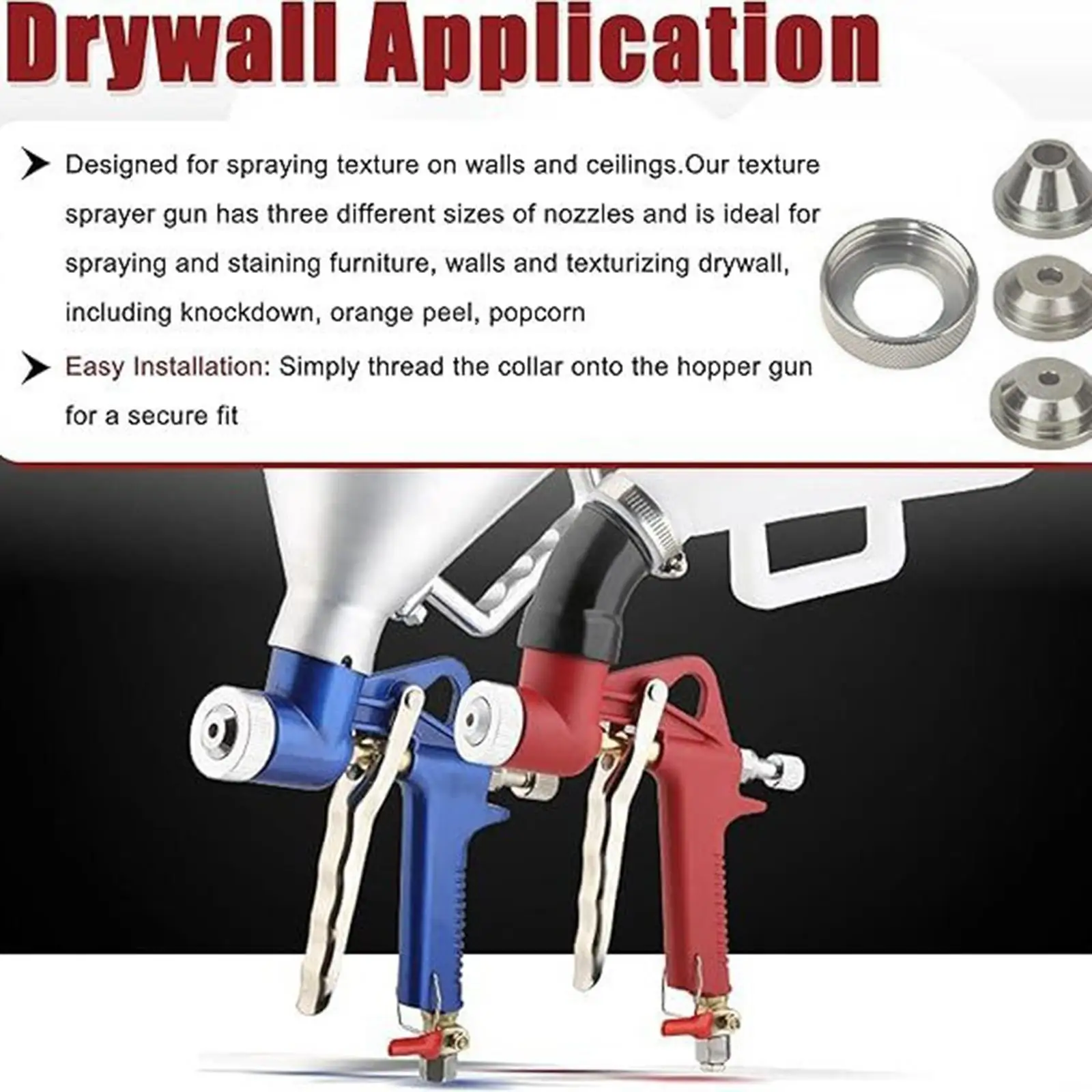 Drywall Texture Hopper Sprayer Set 3 Nozzles Home DIY Sprayer Models for Garden Chairs Home