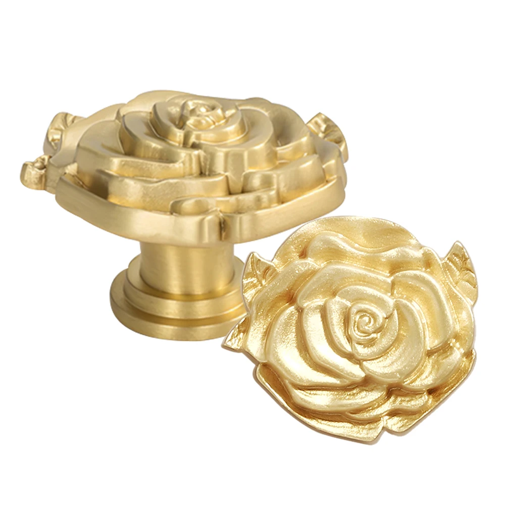 

2Pcs Brass Rose Drawer Pulls French Cabinet Knobs Vintage Decorative Hardware Bedroom Furniture Wardrobe Accessories