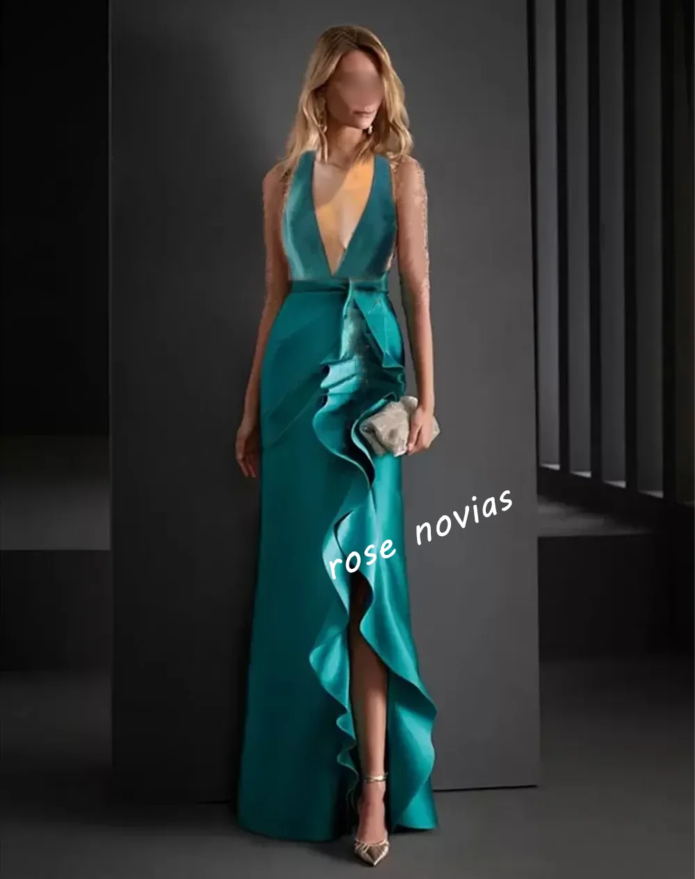 Personalizado charmeuse plissado plissado com decote em v trompete vestidos longos sob medida ocasião feminina noite de alta qualidade elegante
