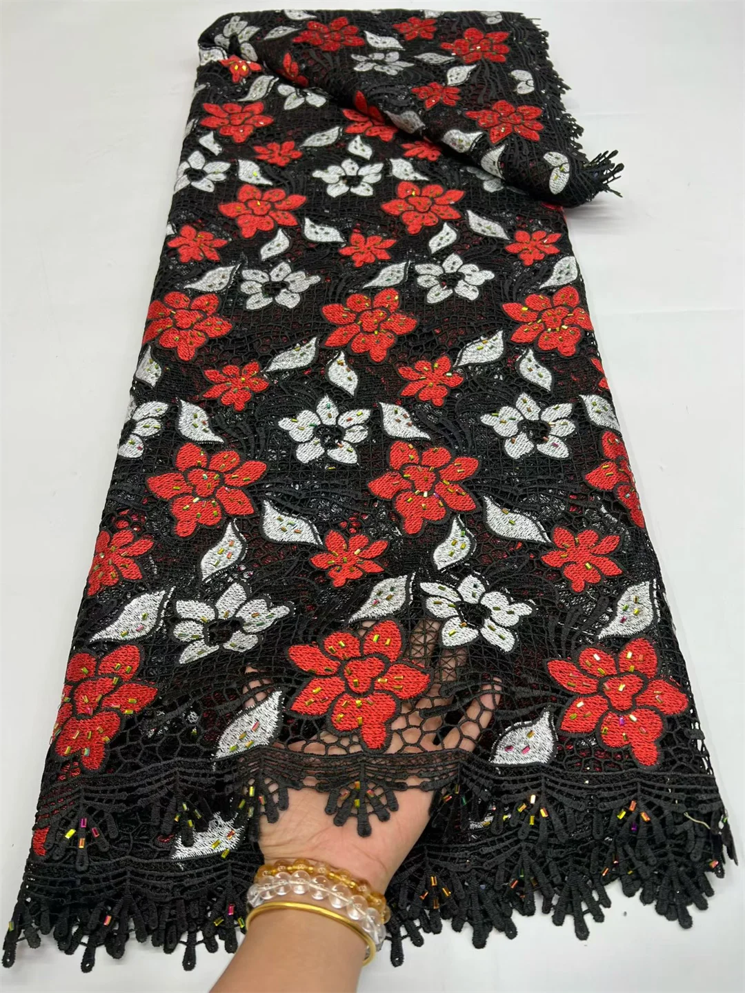 Modern 2026 Guipure Lace African Embroidered Cupion Cord Lace Nigerian Textured Cotton Fabric Skin Friendly Sewing Wedding Dress