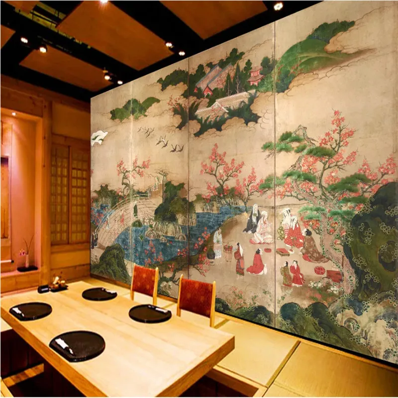 

Japanese Ukiyo-e Hot Pot Store Sushi Restaurant Background Wall Paper Retro Cuisine Shop Industrial Decor Mural Wallpaper 3D