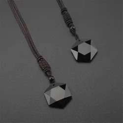 New Black Obsidian Hexagram Star Necklace Lucky Hexagon Stone Quartz Pendant Amulet DIY Men Crystal Pendant Jewelry