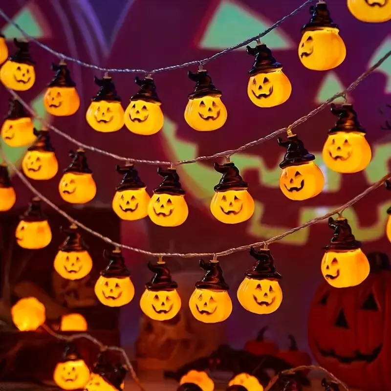Luci della stringa della lanterna della zucca di Halloween 59.05in 10LED Illuminazione dell'atmosfera Lampada decorativa alimentata a batteria per interni/esterni