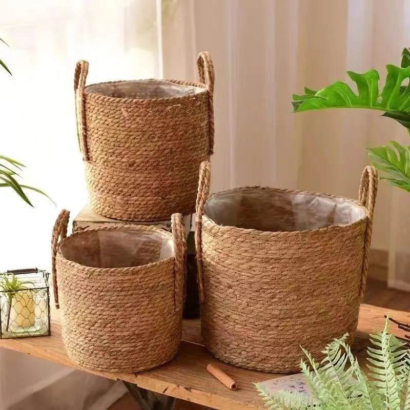 Cesta de Paja Tejida, Maceta Grande, Estilo Nórdico, Almacenamiento de Algas Marinas para Plantas en Maceta, Decoración de Interior para el Hogar y el Jardín