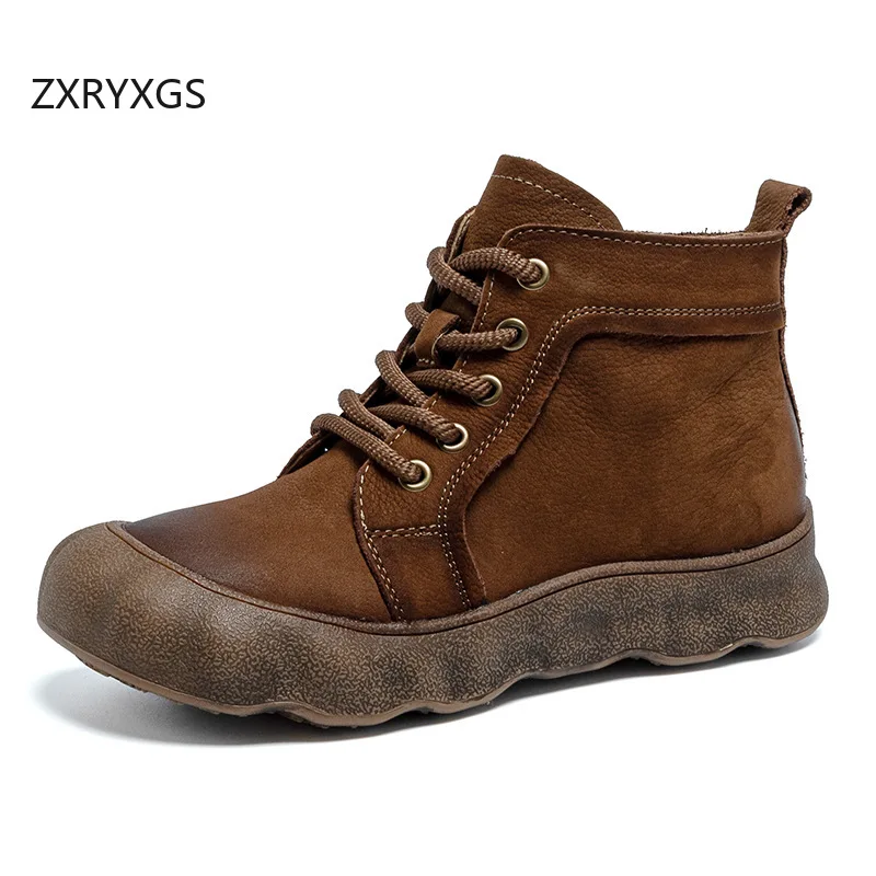 

ZXRYXGS 2025 Autumn Top Layer Cowhide Women Trendy Boots Flat Thick Sole Comfort Elegant Casual Sneaker Full Real Leather Boots