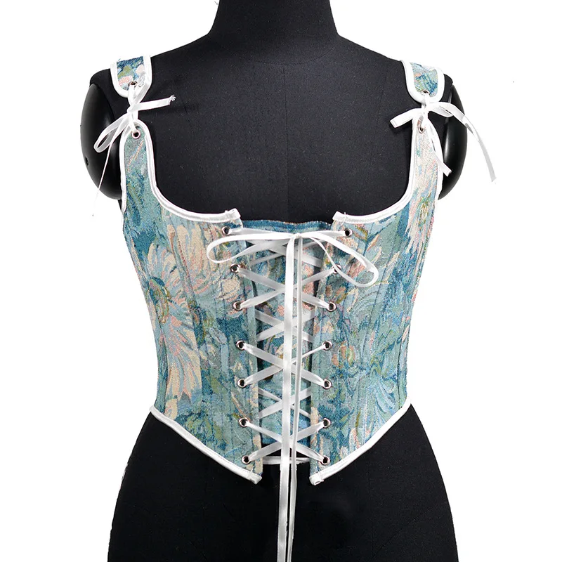 

Fashion Lace Up Overbust Corset Women's Renaissance Vintage Boned Bustier Corsets Tops Floral Bodice Slim Lingerie French Top