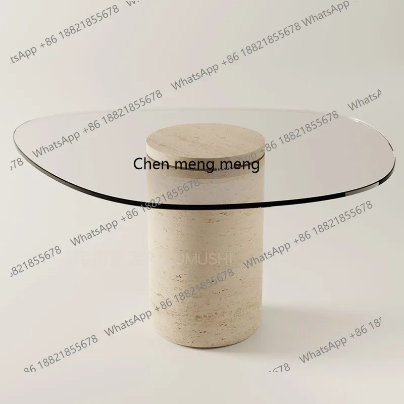Tempered glass marble dining table villa living room home light luxury simple modern glass table