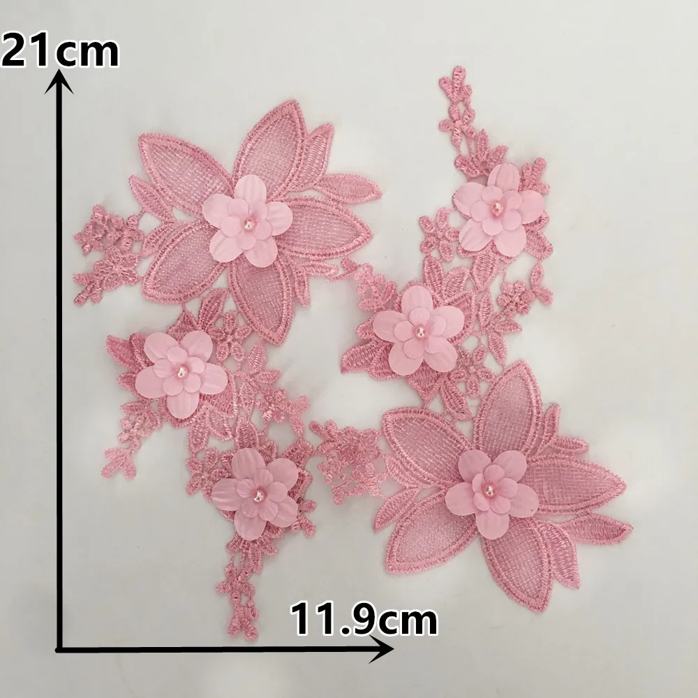 A pair of sale 3D flower Embroidery Polyester Lace collar DIY application Lace fabric Materials ABS pearl Dress Sewing Accessory