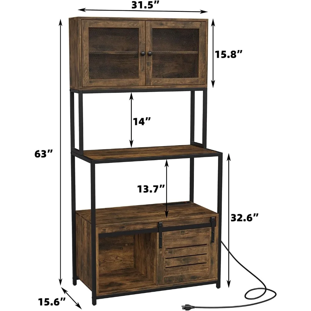 6-Tier Kitchen Bakers Rack with Power Outlet, Industrial Microwave Oven Stand with Shelves, Kitchen Utility Storage Shelf