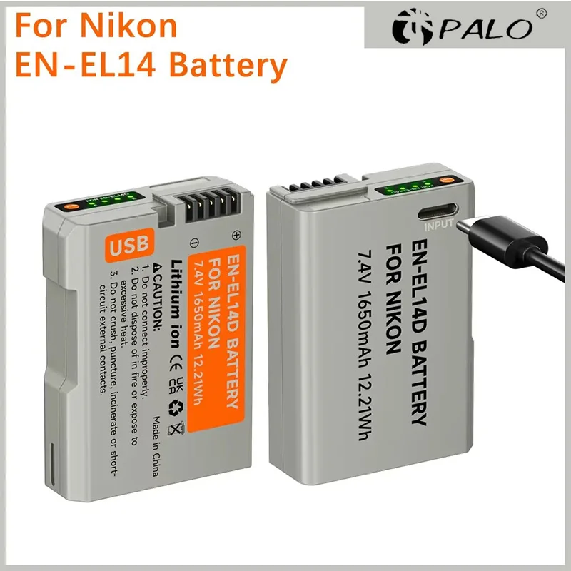 PALO 1650mAh EN EL14 EL14a EN-EL14 EN-EL14a USB Camera Battery For Nikon P7000 P7800 D3100 D3400 D3500 D5100 D5300 D5600 P7700