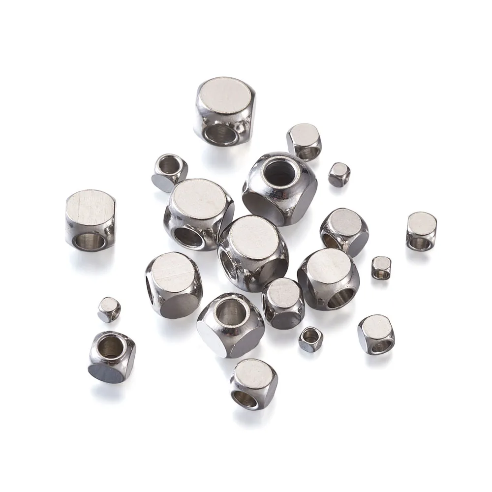 

100Pcs Stainless Steel Square Bead Metal Loose Spacer Beads Charms DIY Jewelry Making Bracelets Necklace Accessories 2/3/4/5/6mm