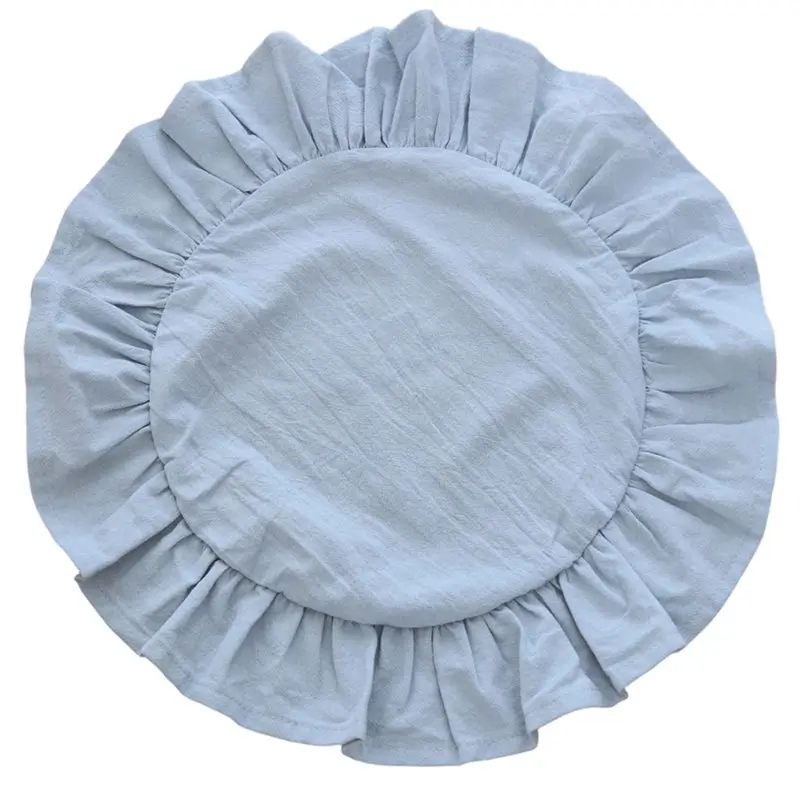 SHGO-Scalloped Ruffled Edge Solid Color Cloth Placemats Korean Style Washable Dining Table Mats Minimalist Fabric Place Mats