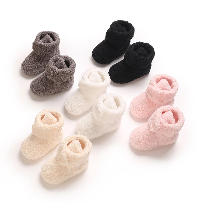 Unisex Infant Winter Warm Fuzzy Fleece Booties Adjustable Strap Soft Sole Newborn Indoor Crib Slipper Shoes 0-18M