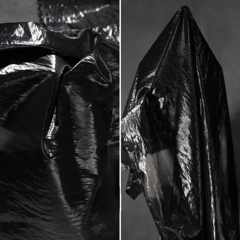 

Black Nylon Perspective Micro Wrinkled Yarn Fabric Creative Half Skirt Dress Designer Cloth Apparel Diy Sewing Meters