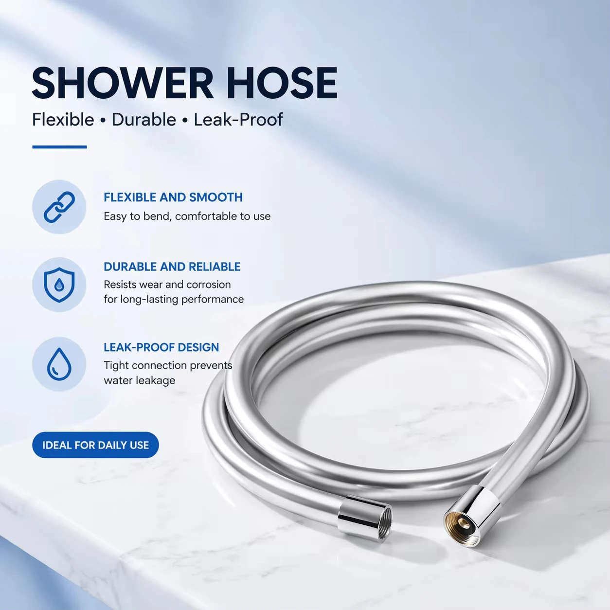 Black/grey/silver thick PVC shower hose 1.5m flexible anti winding bathtub pipe G1/2 explosion-proof handheld shower head pipe