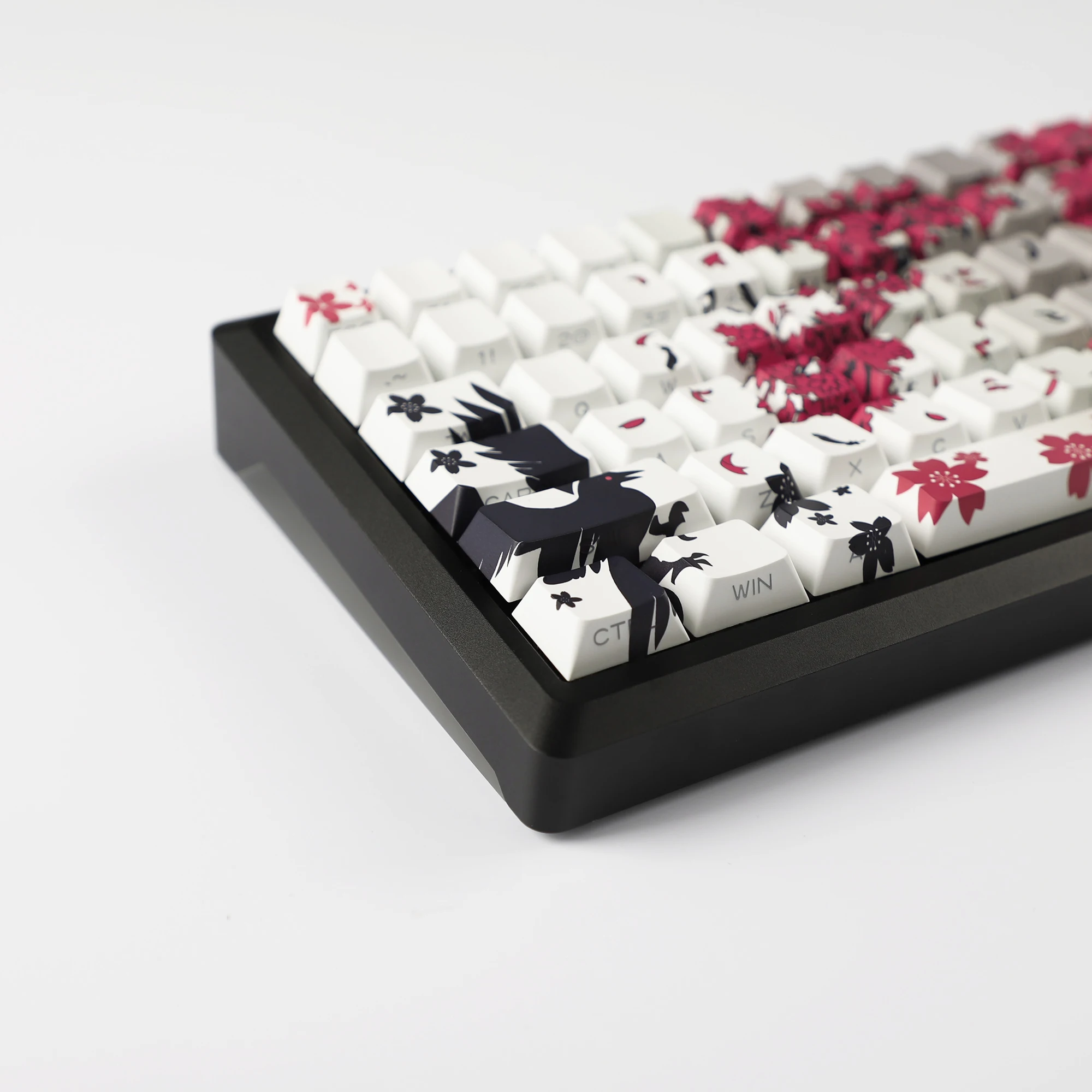 YMDK 131 Gray Raven Sakura Keycap Cherry Profile Double Shot Sidelit Shine Through PBT Keycaps For MX Mechanical Keyboard