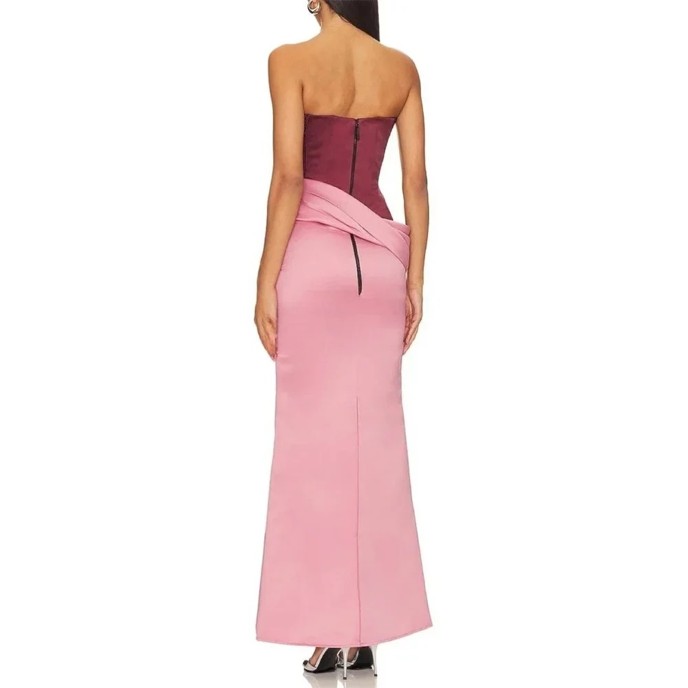 

Sexy Prom Dresses Customized Sweetheart Contrast Color Pleat Satin Ankle Length Prom Gowns Open Back Zipper Formal Party Dress