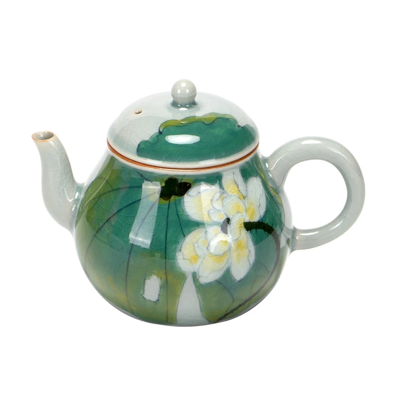 Borneol Glaze Pure hand-painted Summer Ceramic Teapot Single Pot Chinese Retro pear-shaped Pot Kung Fu Brewing Kettle Tea Set