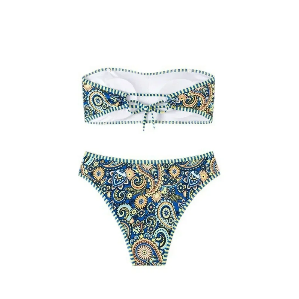 DAILOU 2024 New AliExpress European and American Printed Strapless Split Swimsuit Women's Beach Sexy Bikini Hot Spring Swimsuit