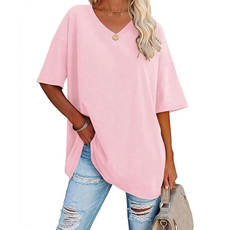 Casual Fashion Brand New T-shirt Women 2024 New Solid Color Short-sleeved V-neck Cotton Base Shirt Ins Fashion Waist Women's Top