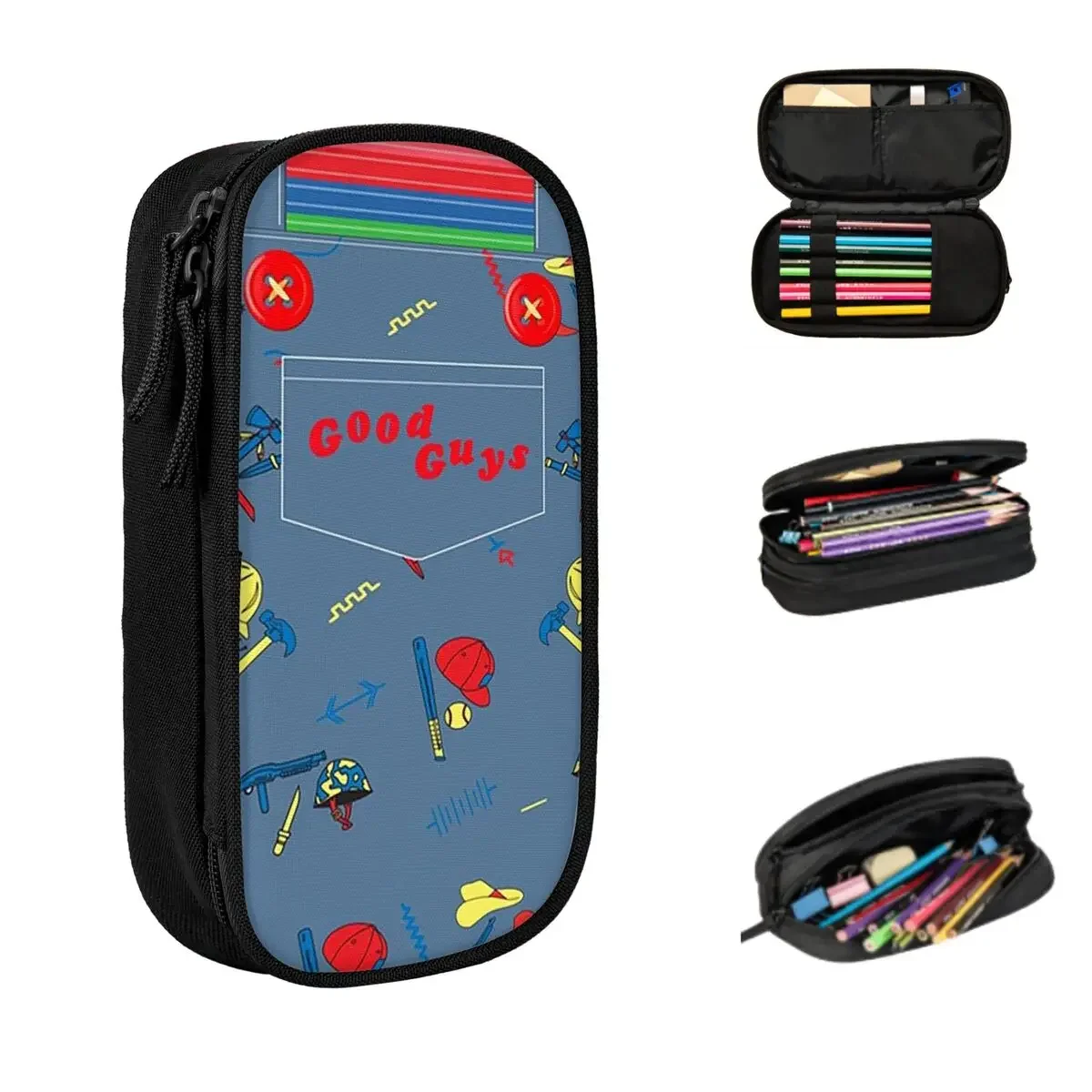 Good Guys Child's Play Chucky - Killer Doll Overalls Pencil Cases Large Capacity Pen Bags Pen Box Pencil Pouch For Boys Girls