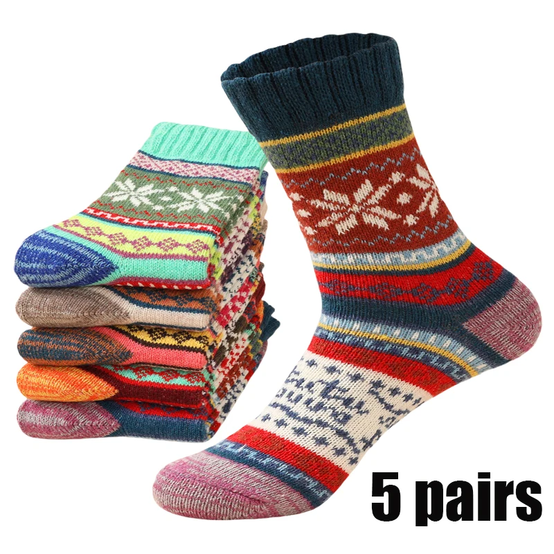 5 pares de calcetines térmicos de invierno para mujer, calcetines cálidos, cómodos, transpirables, calcetines informales de alta calidad, calcetines Kawaii Colorblock para mujer