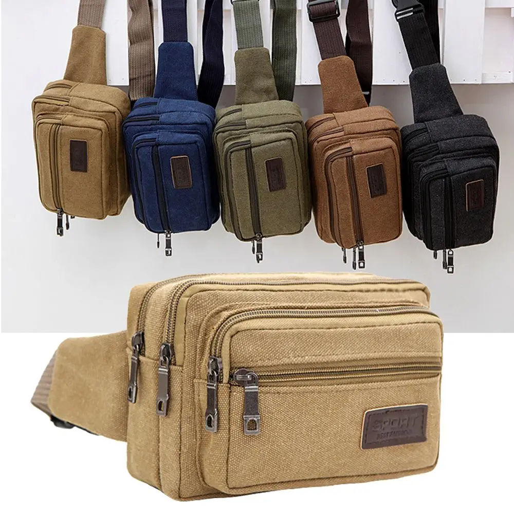 Fashion Waist Bag For Men Canvas Fanny Pack Man Multifunction Pocket Pack Belt Travel Shoulder Bag Outdoor Sports Men\'s Belt Bag