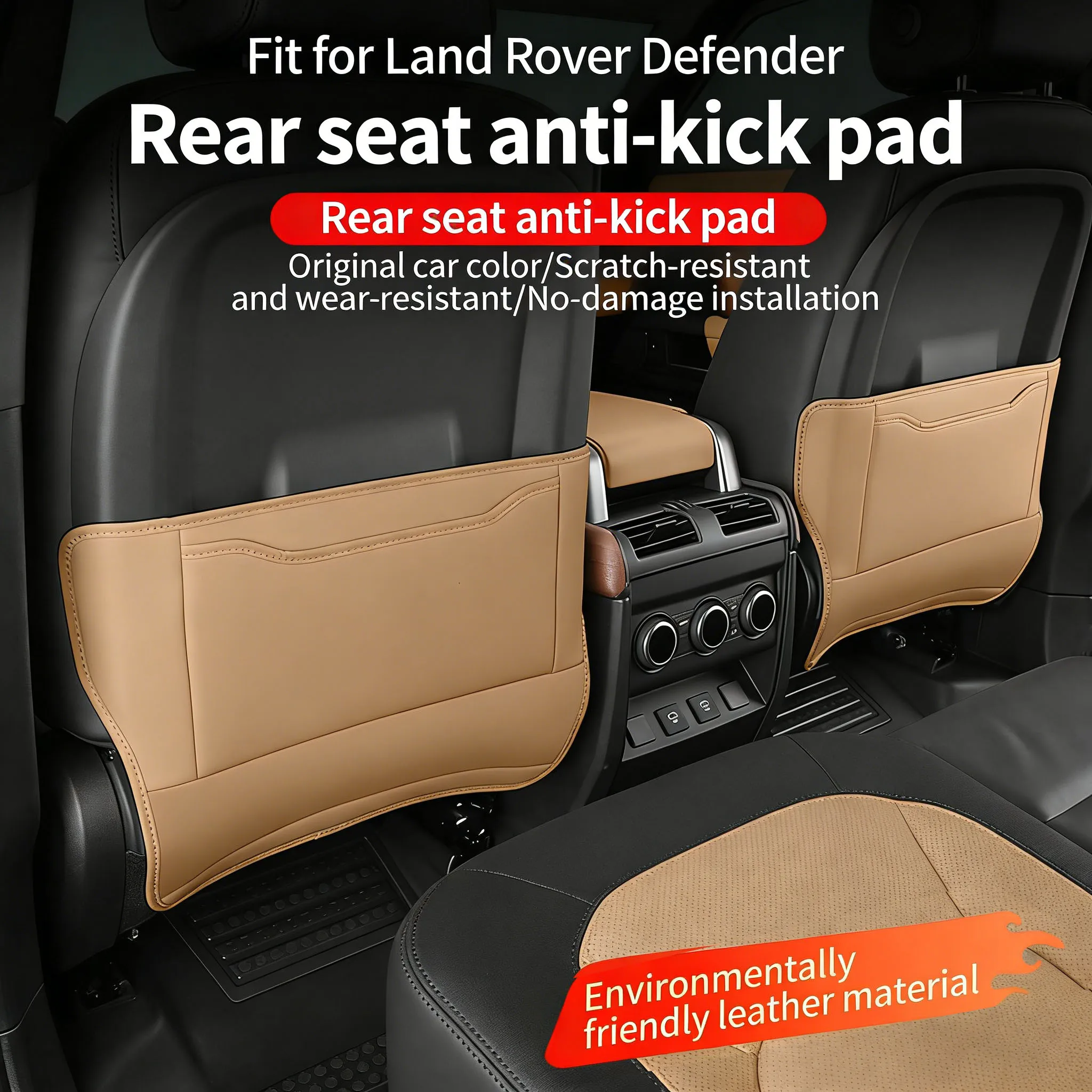 For Land Rover Defender 90/110/130 2020–2026 Car Full-Coverage Leather Seat Kick Pads Rear Seatback Protective Cover Mats