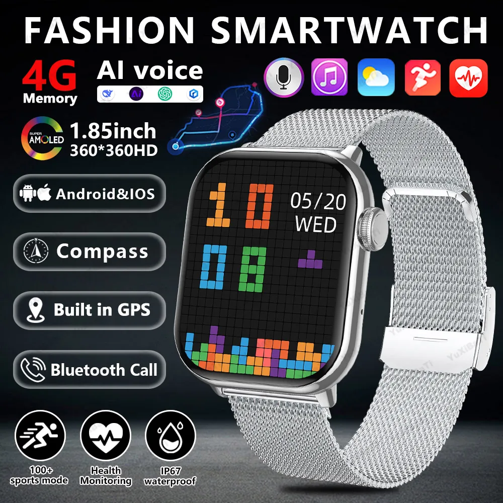 

Смарт-часы с GPS 2025 1,85 Full Touch Amoled BT Call Спортивные водонепроницаемые часы Смарт-часы с пульсометром и кровяным давлением для мужчин и женщин