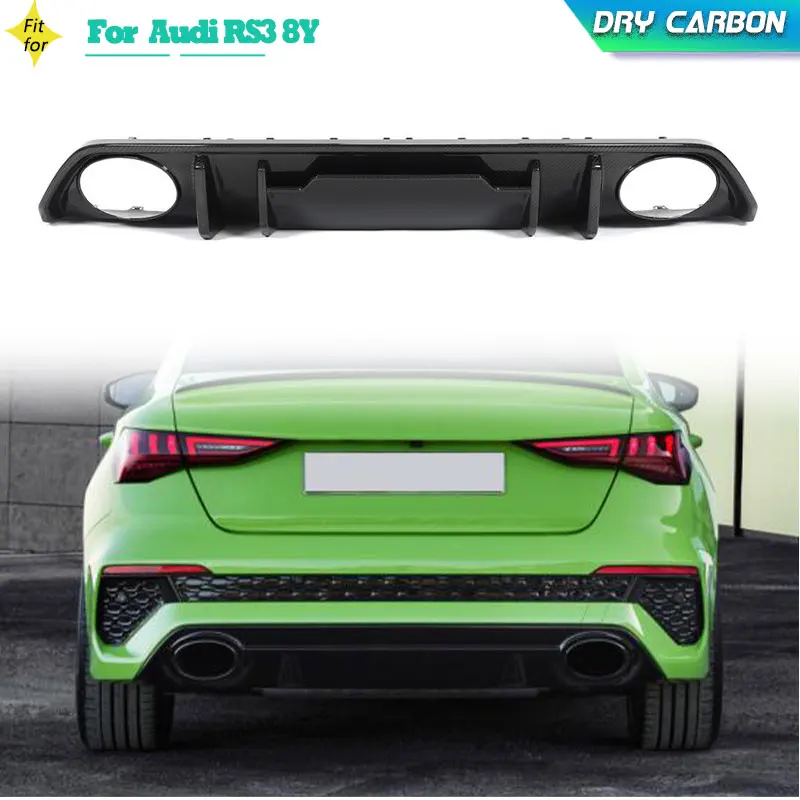 Dry Carbon Car Rear Bumper Diffuser Lip Spoiler for Audi RS3 8Y Sedan 4-Door 2022 Racing Rear Diffuser Lip Apron Guard Body Kit